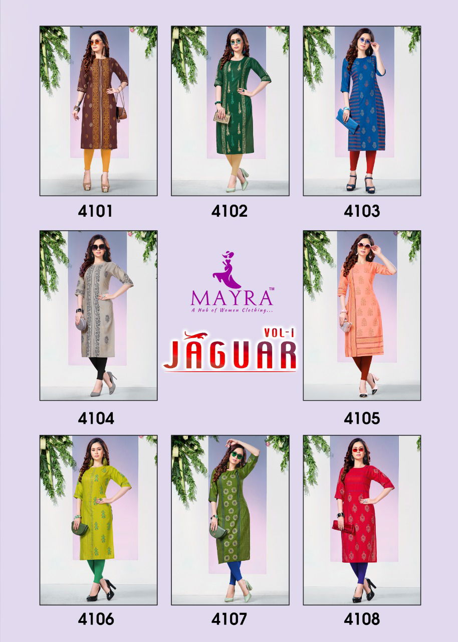 Mayra Jaguar 1 Latest Fancy Designer Casual Regular Wear Printed Designer Rayon Kurtis Collection
